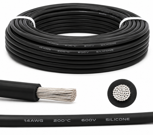 14AWG Solid core Black Silicone insulated wire 1 Meter