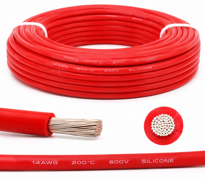 14AWG Solid core Red Silicone insulated wire 1 Meter