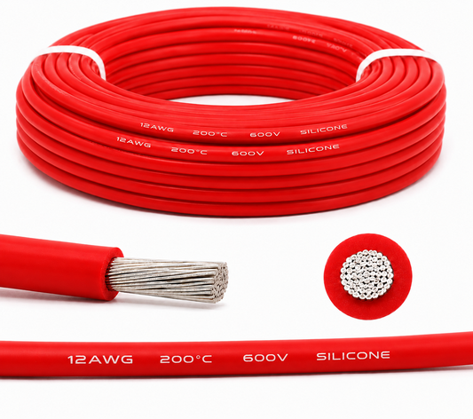 12AWG Solid core Red Silicone insulated wire 1 Meter
