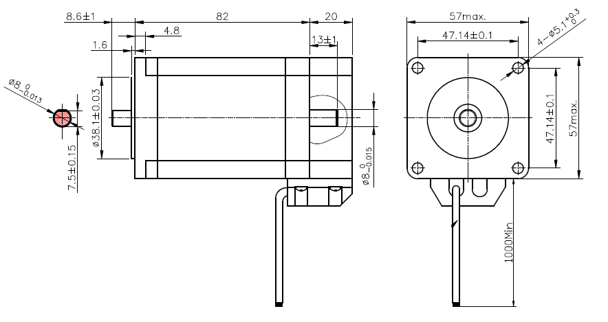NEMA23 22Kgcm Dual Shaft STEPPER MOTOR With 8mm D-Shaft