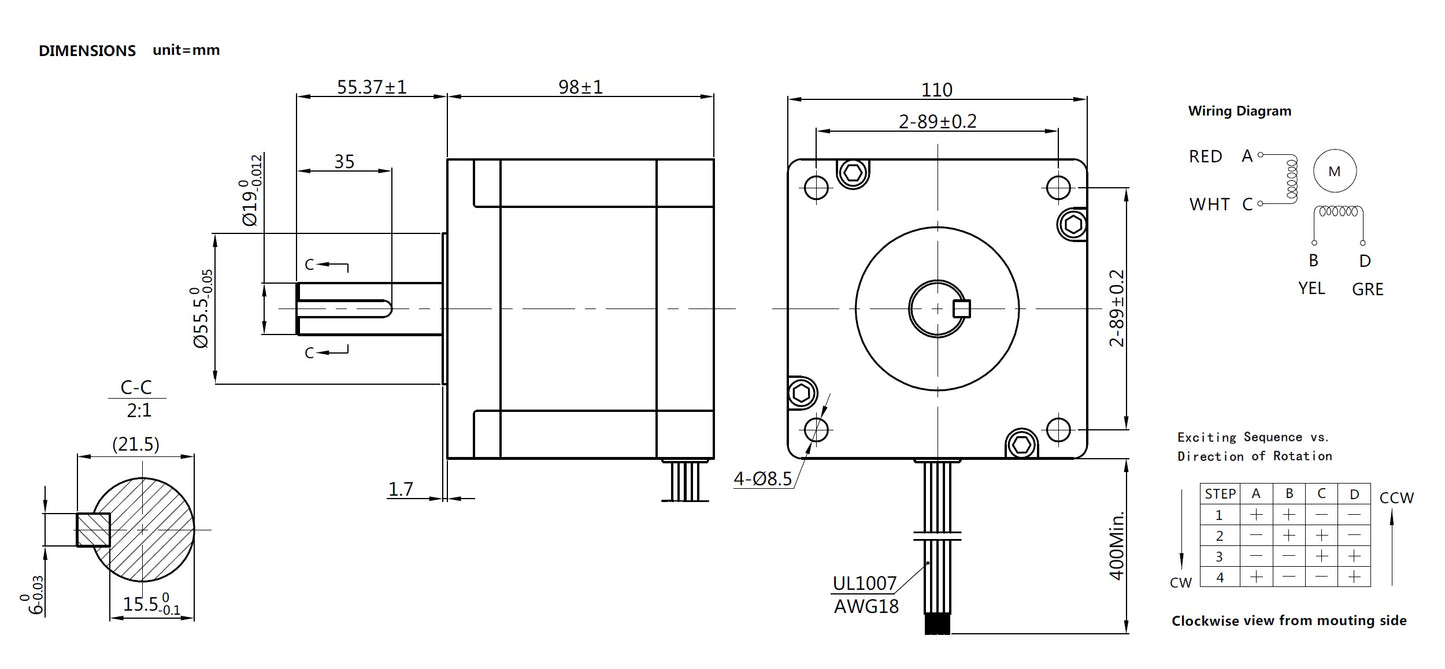 NEMA42 110Kgcm STEPPER MOTOR With Key-Shaft
