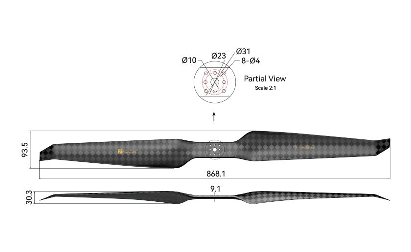 T-Motor HEP-L Carbon Fiber (Ultra Light) 34*11.5 Propeller
