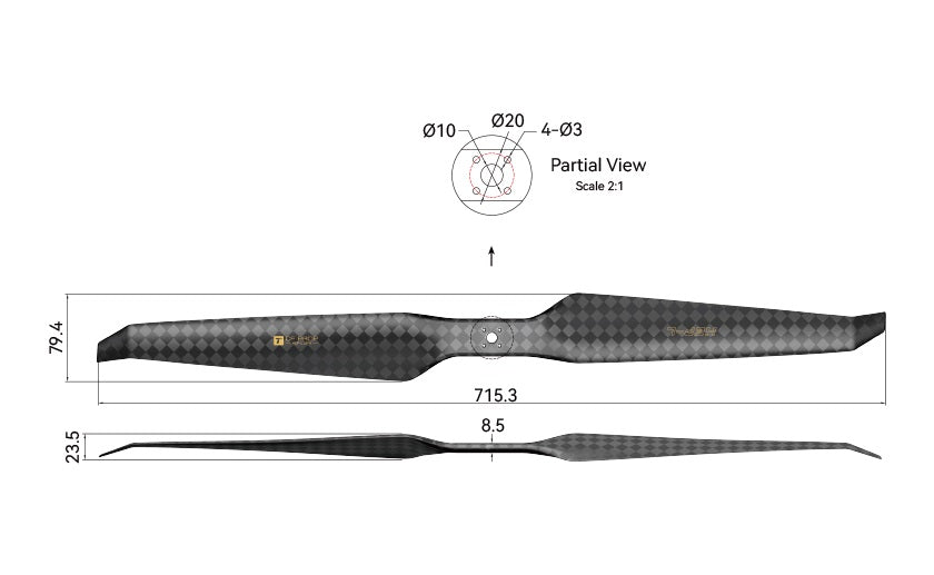 T-Motor HEP-L Carbon Fiber (Ultra Light) 28*9 Propeller