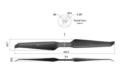 T-Motor HEP-L Carbon Fiber (Ultra Light) 22*7.2 Propeller